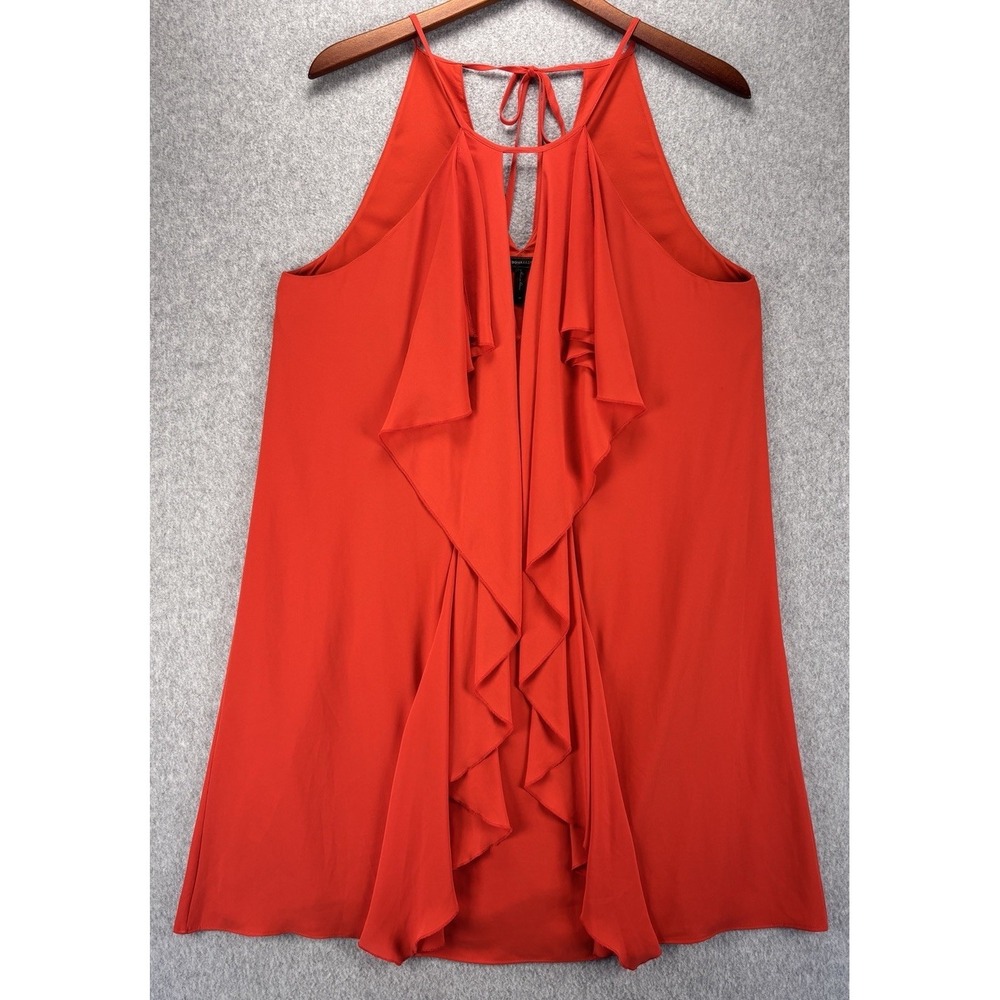 BCBGMAXAZRIA Red Ruffle Halter Dress‎ Womens M Chiffon Keyhole Cocktail Party